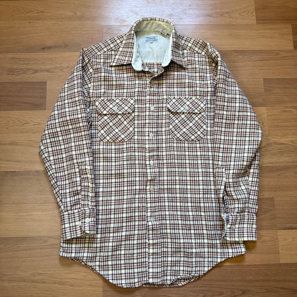 Men's Vintage 80s Channing Yellow Brown Flannel Button Up Long Sleeve Shirt Sz M